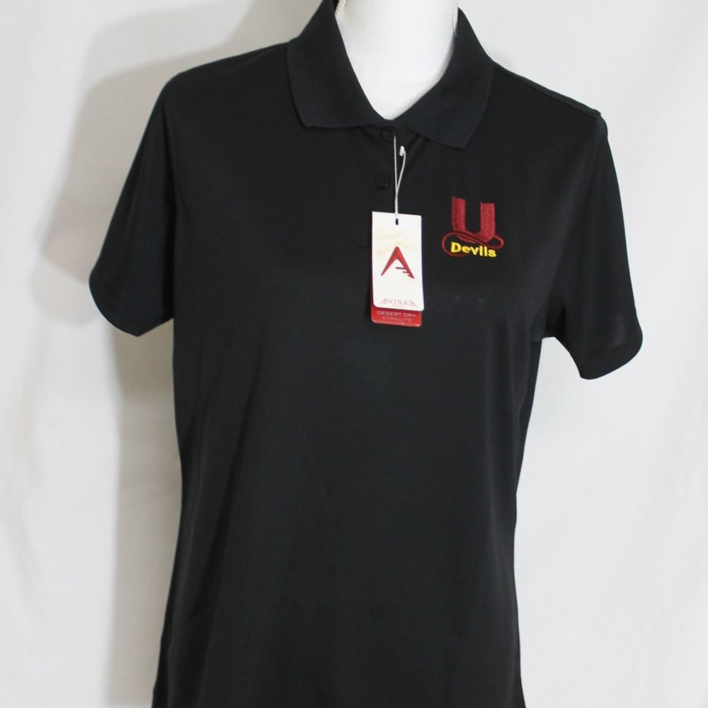 New Jersey Devils Antiqua Black Polo Shirt Size Large Desert Dry Xtra Lite New